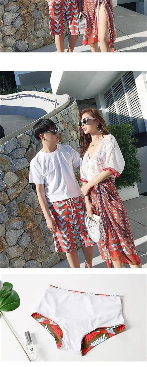 Cặp đôi đồ bơi chia áo tắm nữ ba mảnh bikini dài kiểu váy bụng áo đi biển đi biển - Vài đồ bơi 	đồ đôi đi biển cặp	