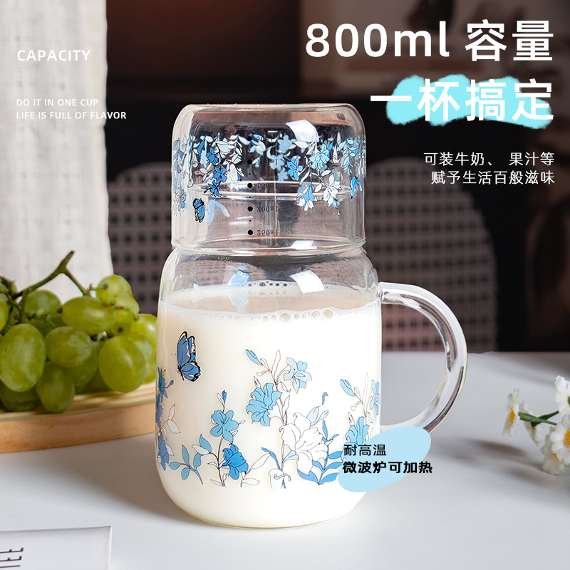高硼硅玻璃耐高温大容量杯把手杯