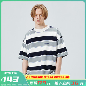 PSO Brand230 grams of towel bottom small sweater fabric block logo color stripe stripe short -sleeved T -shirt male loose