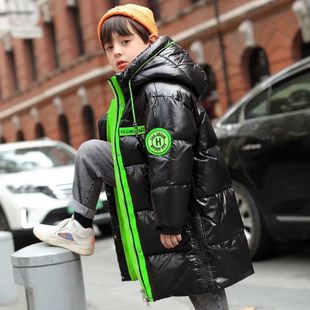 男童中长款抗寒棉服亮面加绒超厚2025年冬季新款洋气男中大童棉袄