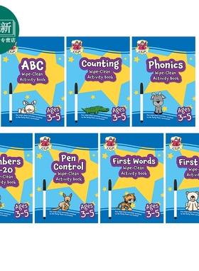 英国原版CGP 幼儿园学前班可擦式活动手册7册 Wipe-Clean Activity Book for Ages 3-5 英文自然拼读数字字母启蒙 又日新