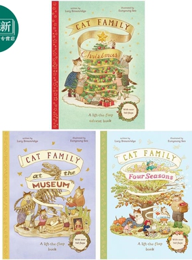 猫猫家族系列绘本3册套装 Cat Family 节庆假期 Christmas 博物馆游记 Museum 英文原版 翻翻页 精装儿童绘本 又日新