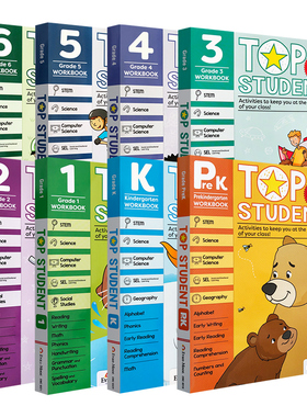 英文原版 Evan Moor 优等生综合教辅系列合集 幼儿园至小学六年级 Top Student Grade Prek-6 英语数学STEM科学 又日新