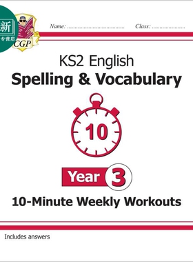 英国CGP原版 New KS2 Maths English 10-Minute Weekly Workouts 小学3年级 数学算术 英语 学练套装3册 含答案