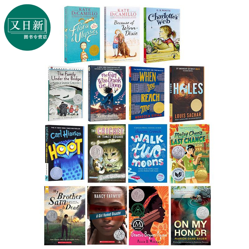 Newbery纽伯瑞获奖书单15册英文版 低年级套装 兰斯蓝思指数570L-790L青少年小说 儿童文学奖 暑假读物 Holes洞 傻狗温迪克