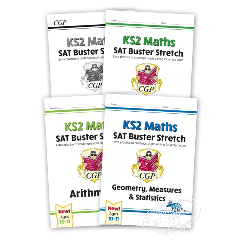 英国CGP Maths SAT Buster Stretch 小学5-6年级 拓展数学综合训练套装4册 算术+数字+比率+代数+几何+测量+统计+答案本 10-1