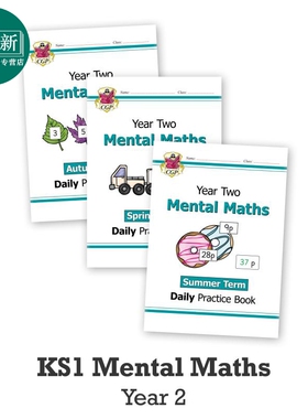 CGP英语原版New KS1 Mental Maths Daily Practice Book Year 2 Autumn Spring Summer Term 小学心算日常练习书 春秋夏季3册