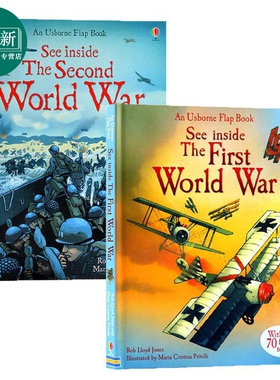Usborne See Inside 尤斯伯恩看里面系列2册套装 World War 揭秘一战 二战 翻翻学翻页书 战争历史知识科普 6岁+ 又日新