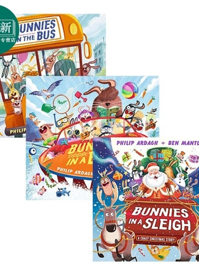 Ben Mantle 小兔子儿童绘本3册套装 Bunnies  in a  Boat Bus Sleigh 雪橇船巴士上的兔子 英文原版进口图画书 又日新