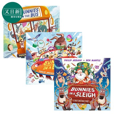 Ben Mantle 小兔子儿童绘本3册套装 Bunnies  in a  Boat Bus Sleigh 雪橇船巴士上的兔子 英文原版进口图画书 又日新
