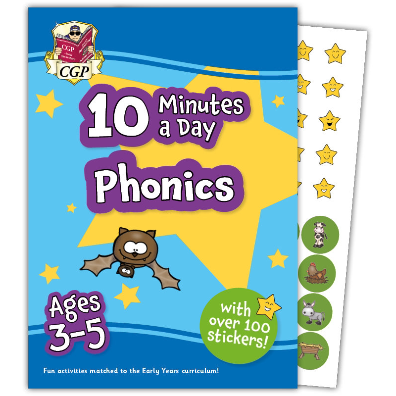 英国原版CGP教辅 New 10 Minutes a Day Phonics 新款 3-5岁儿童每天10分钟自然拼读(附奖励贴纸) 又日新