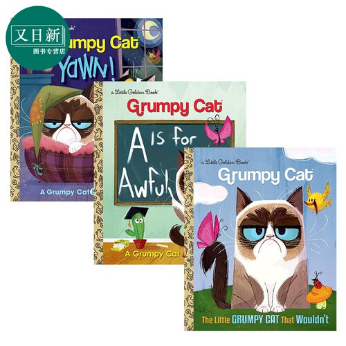Grumpy Cat 英文不爽猫小金书3册 字母启蒙ABC A Is for Awful 睡前故事书Yawn Bedtime Story Christy Webster 又日新