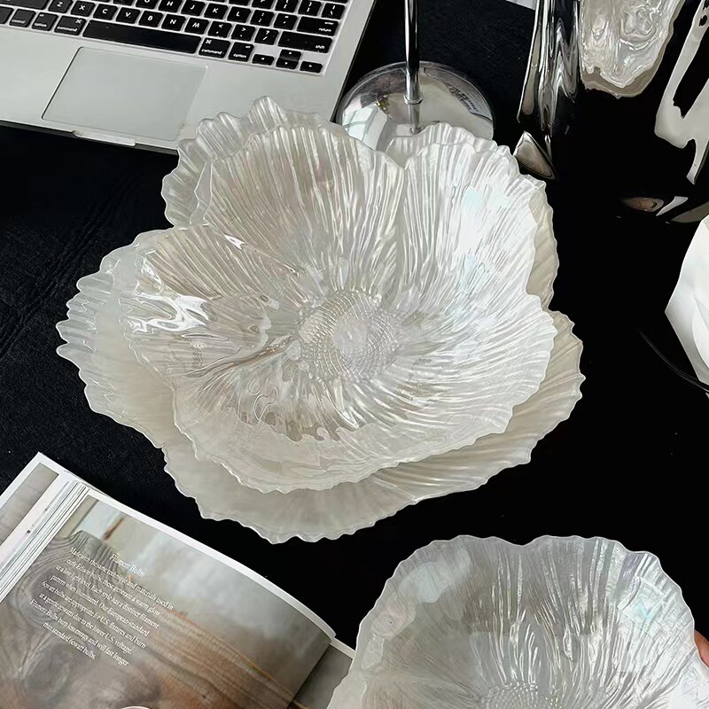 欧式花朵水晶玻璃水果盘大号家用简约零食盘果盘好看珠光盘家居