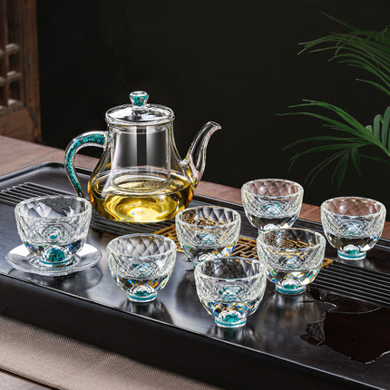 绿松石功夫茶具套装高档会客茶杯耐热玻璃家用茶水分离泡茶壶礼盒