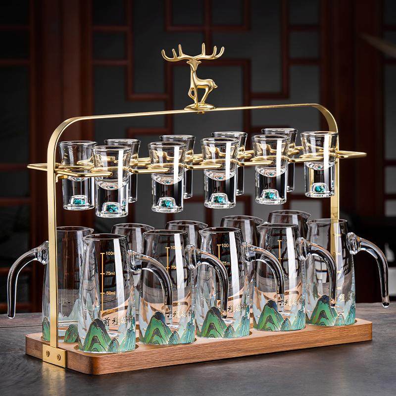 千里江山分酒器白酒杯套装水晶家用待客饭店轻奢高档2026新款酒具,餐饮具,白酒杯,淘宝优惠券,粉丝福利购,淘宝优惠卷