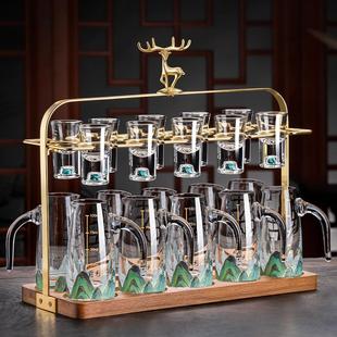 水晶家用待客饭店轻奢高档2025新款 千里江山分酒器白酒杯套装 酒具