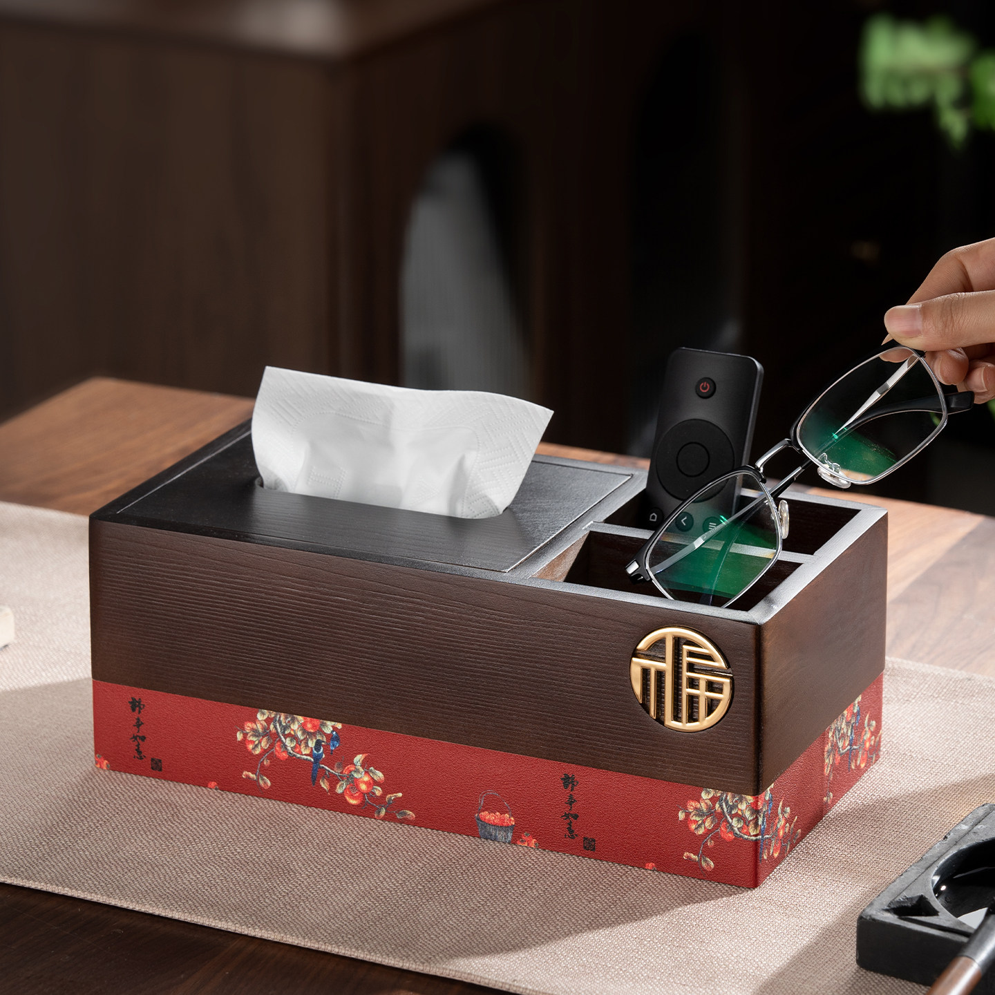 纸巾盒柿柿如意高级感实木中式