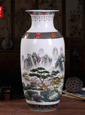 景德镇陶瓷对对花瓶中式贴花工艺品电视柜摆件简约办公室家居青瓷