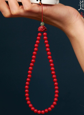 朱砂手机挂坠手机链女2024新款龙年本命年朱砂莲花低含量手机链