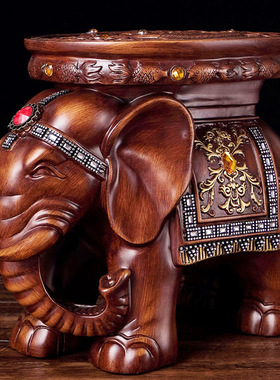 仿檀木大象换鞋凳摆件招财客厅创意穿鞋凳乔迁实用大象凳子工艺品