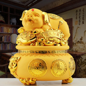 金猪摆件招财聚宝盆大存钱罐创意客厅办公室装 饰品店商铺开业礼物