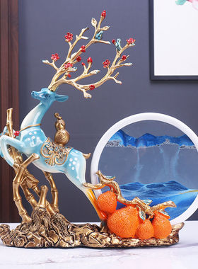 现代高档客厅玄关流沙画摆件酒柜电视柜鹿装饰品乔迁新居搬家礼物