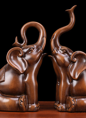 财富大象摆件一对招财客厅玄关电视柜书柜摆设现代家居装饰仿实木