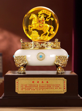 马上发财龙珠聚宝盆摆件白玉琉璃商务开业礼品办公室客厅乔迁新居