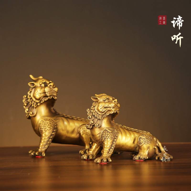 黄铜谛听地藏王坐骑独角神兽摆件大号客厅办公室装饰开业礼品