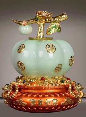 柿柿如意汉白玉彩绘葫芦摆件工艺品乔迁开业礼品家居装饰摆件代发