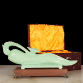 玉石人参如意摆件书房客厅装 工艺品蓝冰玉 饰品风水招财摆设中式