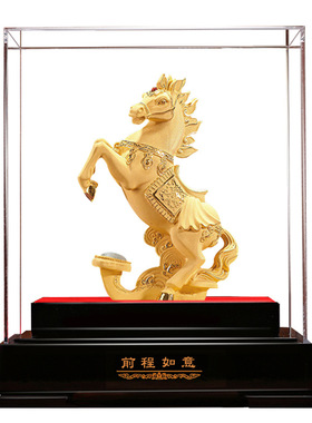 绒沙金马摆件大号鸿运金马前程如意马年家居办公室祝福礼品装饰品