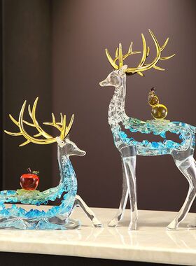 透明招财鹿摆件高档办公室家居酒柜玄关装饰品客厅电视柜现代摆设