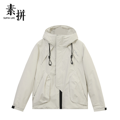 素拼男装冬季潮牌休闲连帽羽绒服外套工装帅气鹅绒服男士百搭上衣