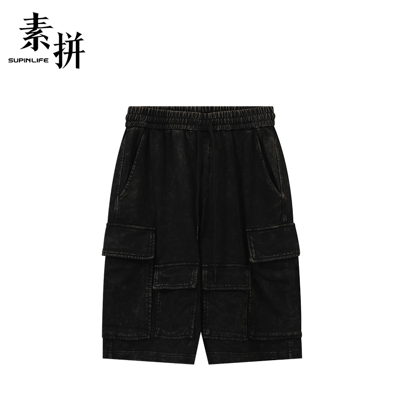 素拼男装夏季宽松工装风休闲潮牌短裤SPBDK523029AM