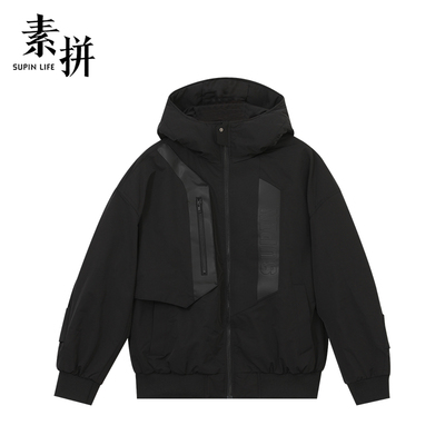 素拼潮连帽休闲常规潮鹅绒服潮