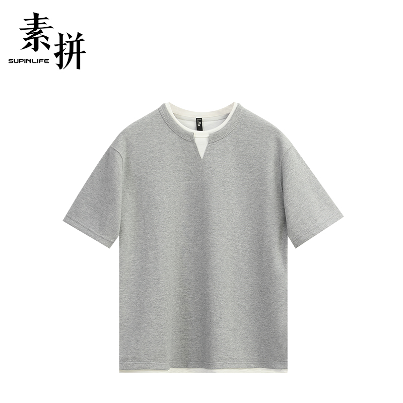 素拼女装夏季女生假两件设计短袖T恤SPADT524041AG-SPADT524041BG