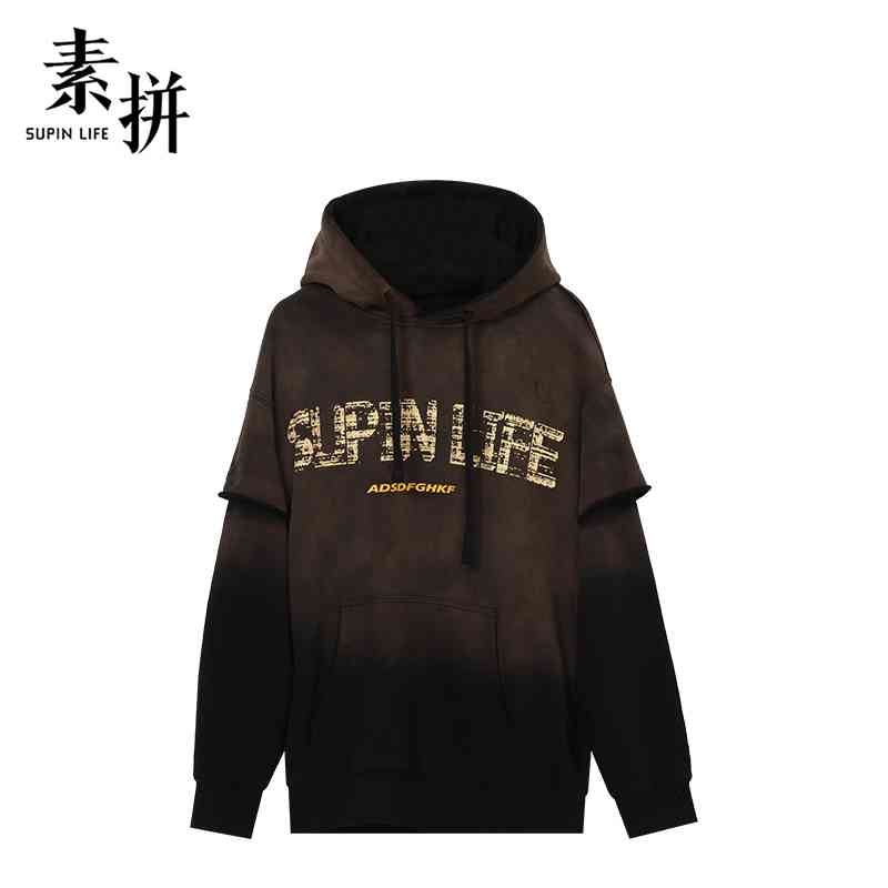 素拼男装春秋款卫衣潮牌渐变色设计连帽上衣情侣款衣服