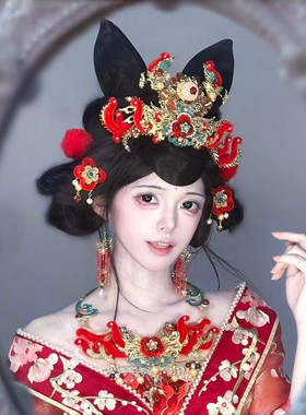 清月鹿鸣古风新娘凤冠发冠头饰