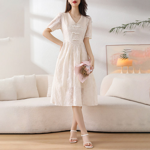 实拍女装胖mm连衣裙2026夏新款修身遮肚减龄法式碎花中式旗袍裙子