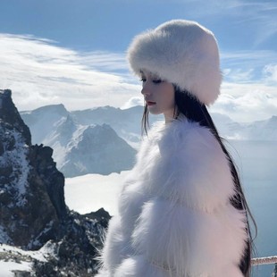 下雪戴的帽子女雪乡东北长白山哈尔滨毛绒帽冬保暖防寒渔夫蒙古帽