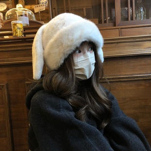 帽子显脸小适合方圆脸百搭冬季女款可爱兔耳朵毛绒防寒护耳雷锋帽