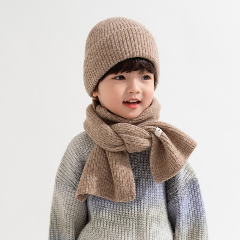 红色帽子女童秋冬季儿童围巾两件套女童针织毛线帽男童宝宝保暖帽