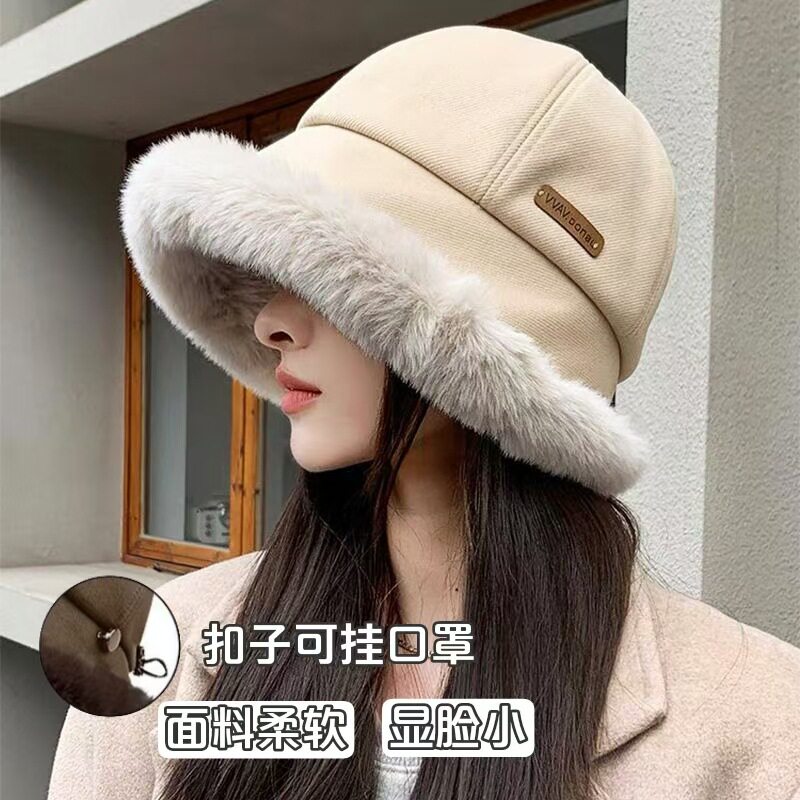 鱼夫女帽渔夫帽秋冬季毛绒加绒加厚网红针织保暖显脸小百搭蒙古帽