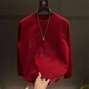 萨鸥绅轻奢男装2026新年卫衣320g男款亮钻花花上衣流星烫钻圆领