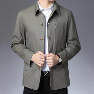 9九黎世集服饰春秋季男士中老年爸爸装纯色翻领夹克商务上衣外套
