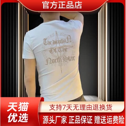 康之源轻奢美式潮款凉感百搭短袖修身圆领T恤男夏季简约印花半袖