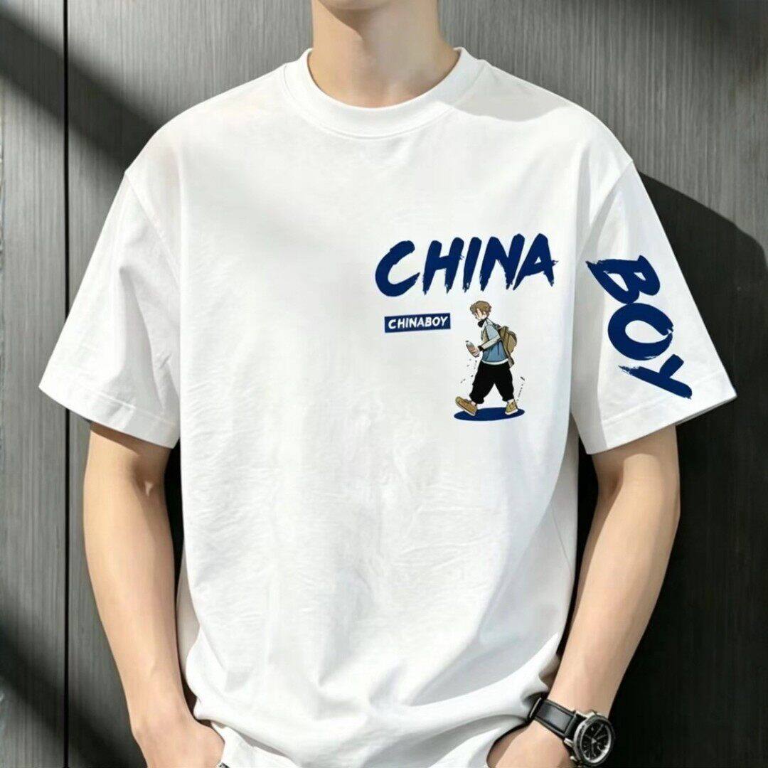 亿新新款男士潮牌圆领纯棉短袖打底衫时尚休闲百搭男上衣