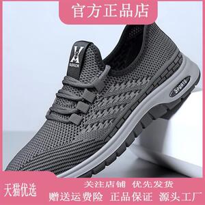 国欢荷莱高品质休闲运动鞋百搭网面男鞋透气低帮系带中年健步鞋