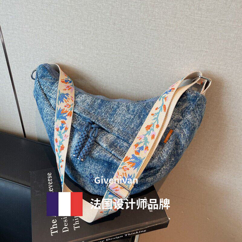 法国正品Givenivan 牛仔布饺子包女大容量腋下包通勤单肩斜挎胸包